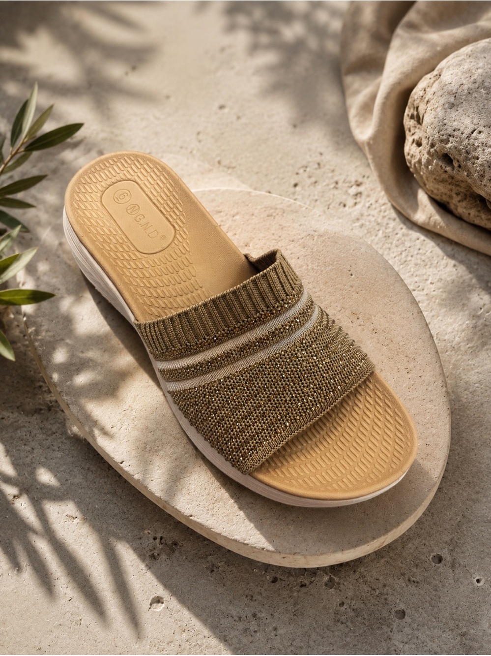 Sparkle Knit Slide Sandal - D.Beige